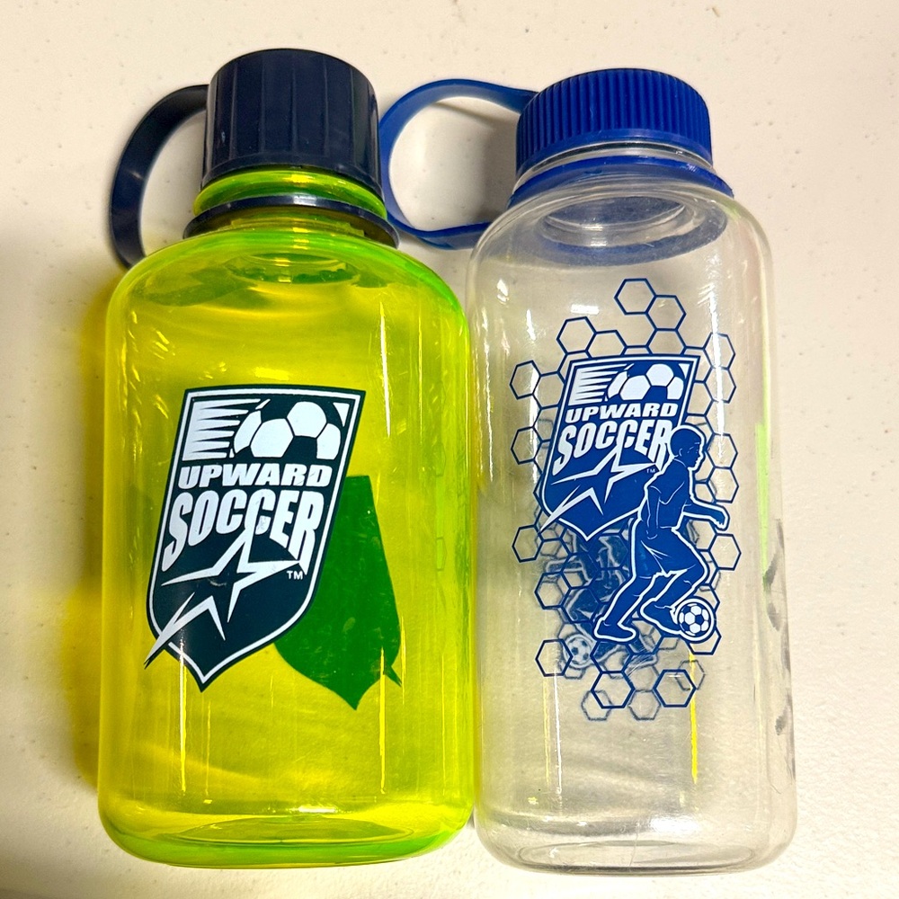 Upward Soccer Water Bottles with carry loop and screw-on lid EUC Vintage